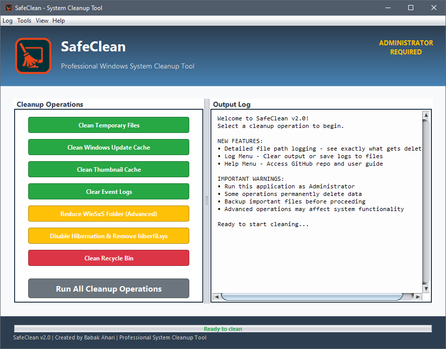 SafeClean Application Interface